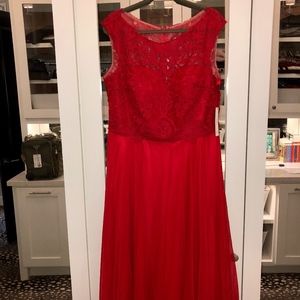 Red floor length formal dress, size 16